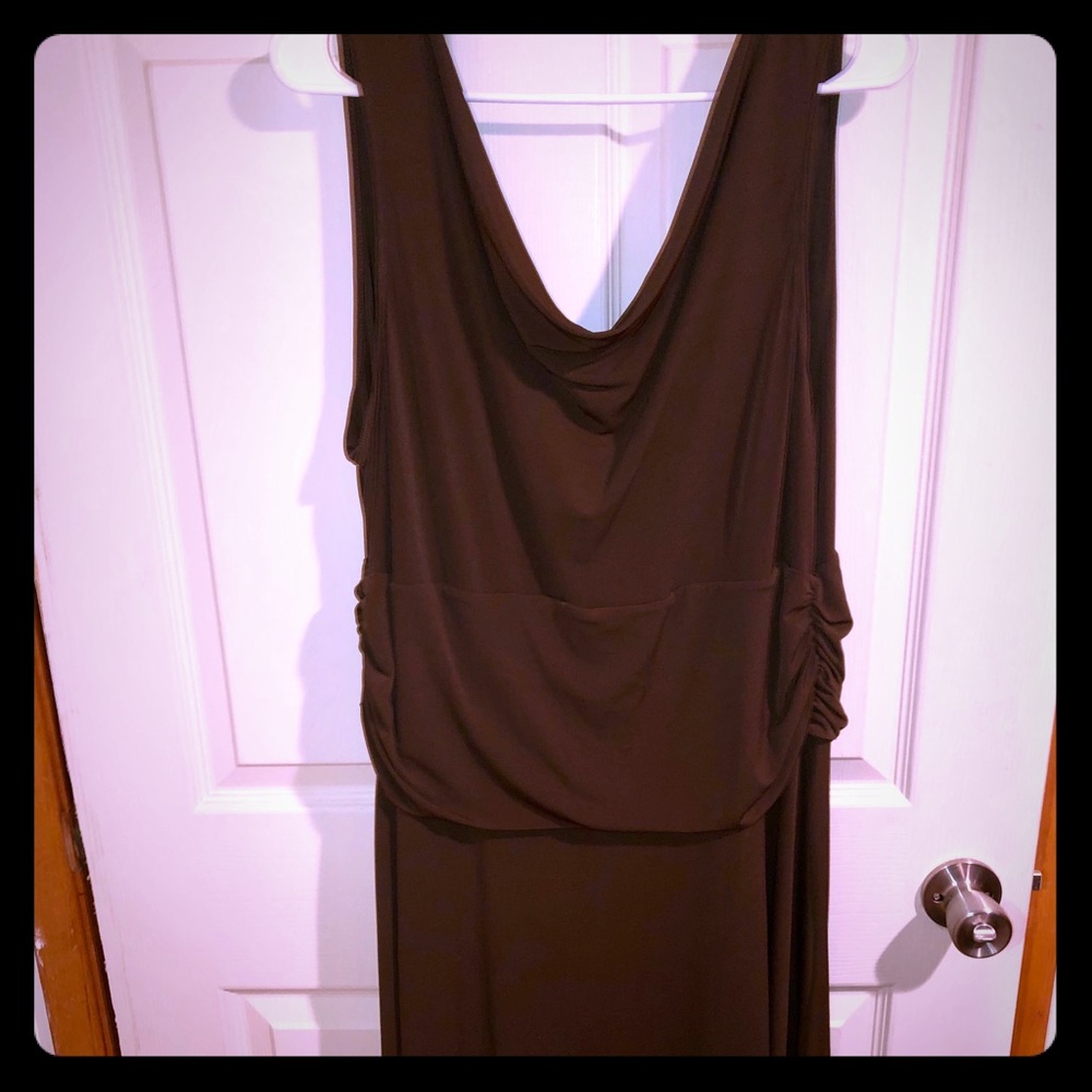 Chocolate slip dress with ruching waist.